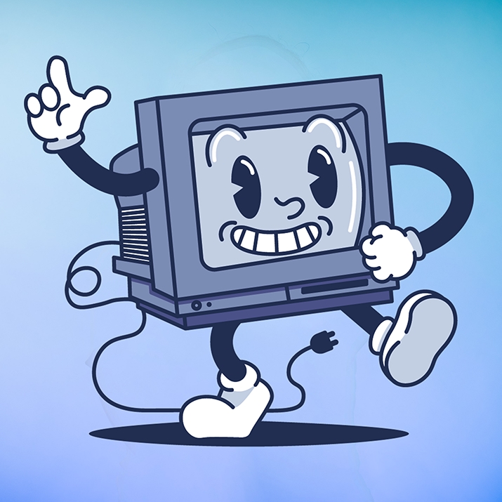 Graphic of a personalized computer on a blue background