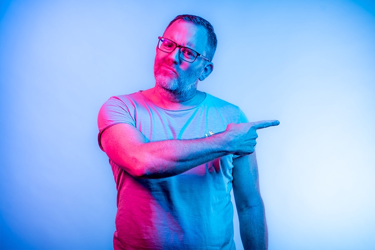 Man points to the right